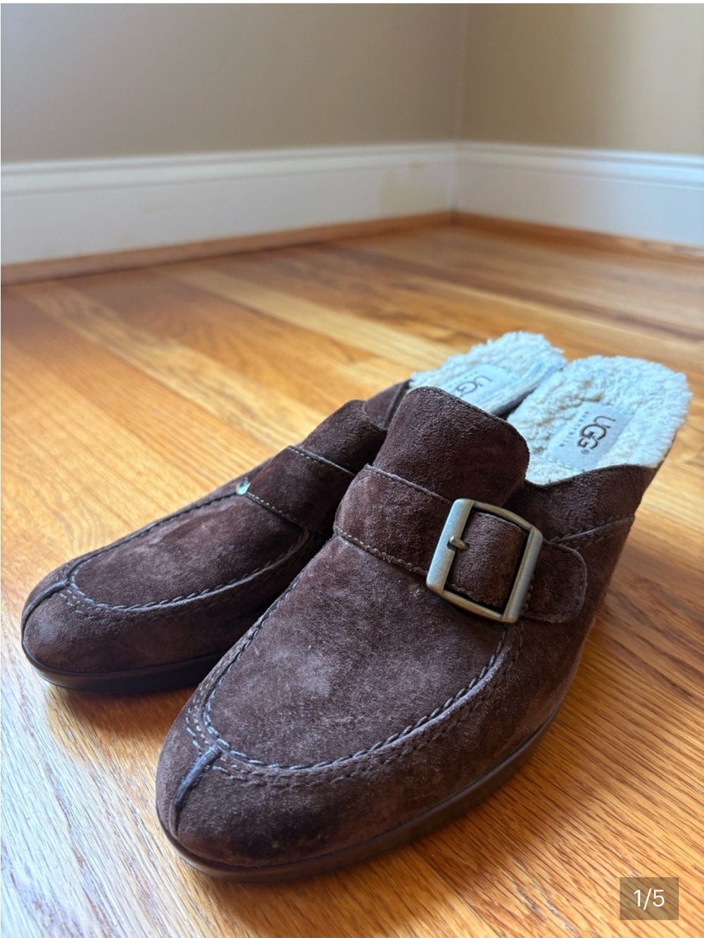 UGG Brown Suede Slip-On Mule with Shearling Lining